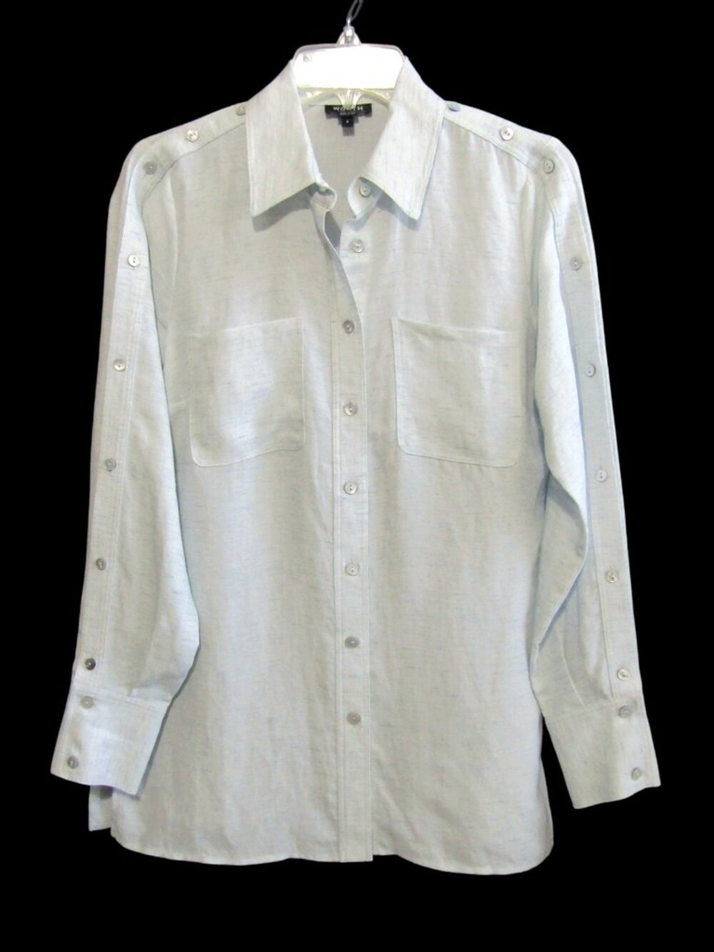 Worth NY Soft Blue Yarn Dyed Button Trim Linen Blend Shirt Size P (US S) New Tag